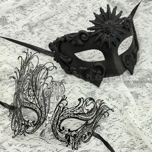 Black Full Face Greek Emperor and Silver Swan Mask